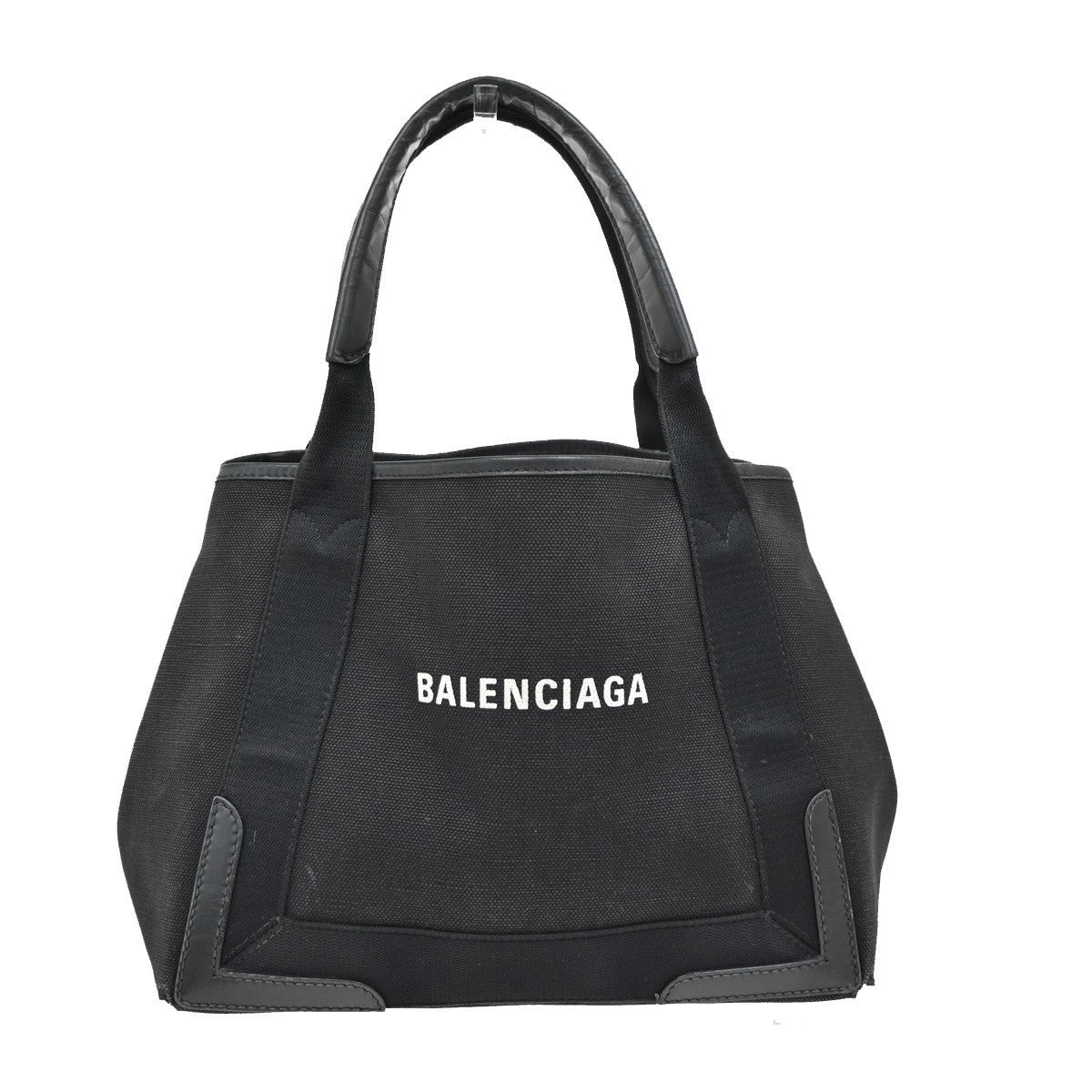 BALENCIAGA Logo Navy Cabas S Hand Bag Canvas Leather Black Italy 65EF883