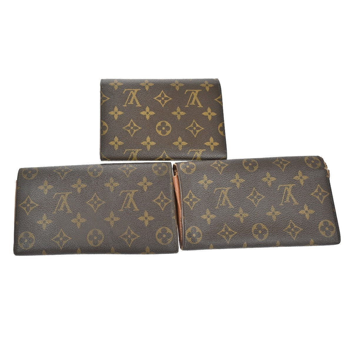 LOUIS VUITTON 3 Set Bifold Trifold Wallet Purse Monogram Leather Brown 04KB648