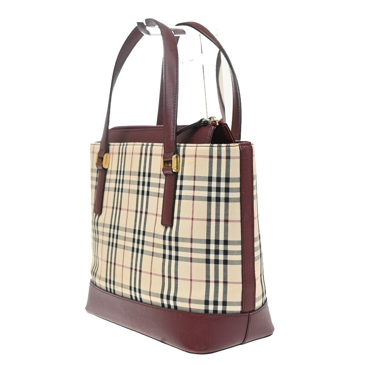 BURBERRY Nova Check Shoulder Hand Tote Bag Canvas Leather Beige Red GHW 32RL977