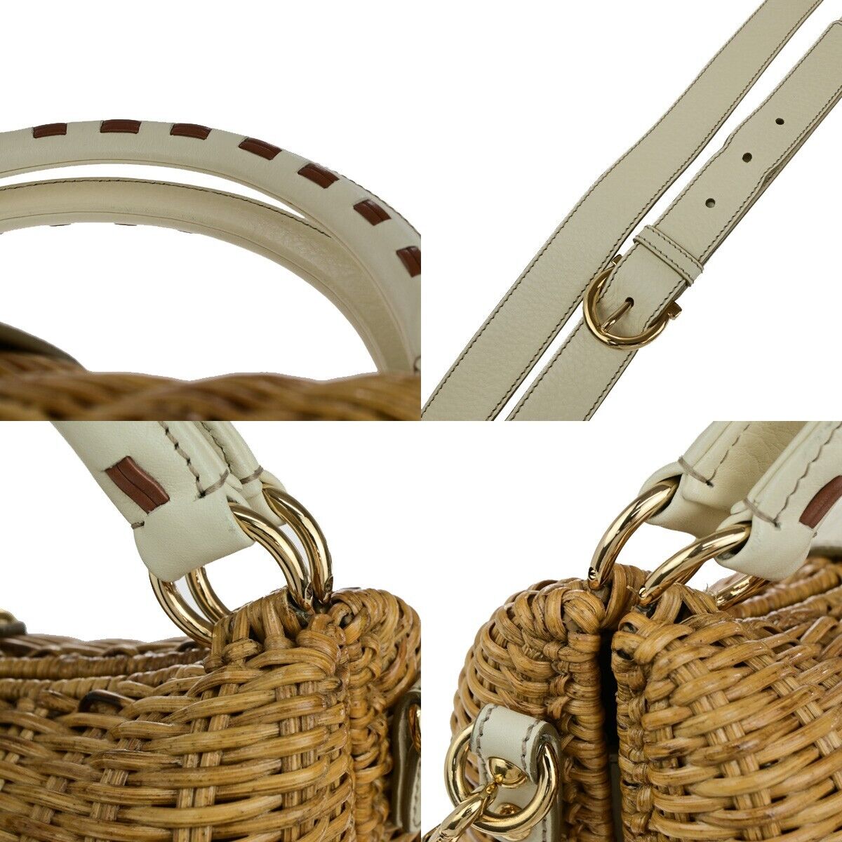 SALVATORE FERRAGAMO Basket Gancini 2Way Shoulder Bag Straw Leather BN WE 88EC604