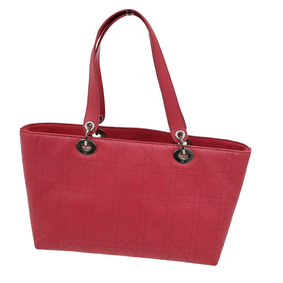 CHRISTIAN DIOR Lady Cannage Shoulder Tote Bag Leather Pink SHW 75TA300