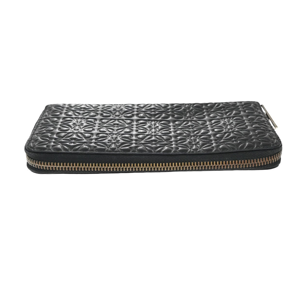 LOEWE Logo Anagram Repeat Long Zipper Wallet Embossed Leather Black 69KP047
