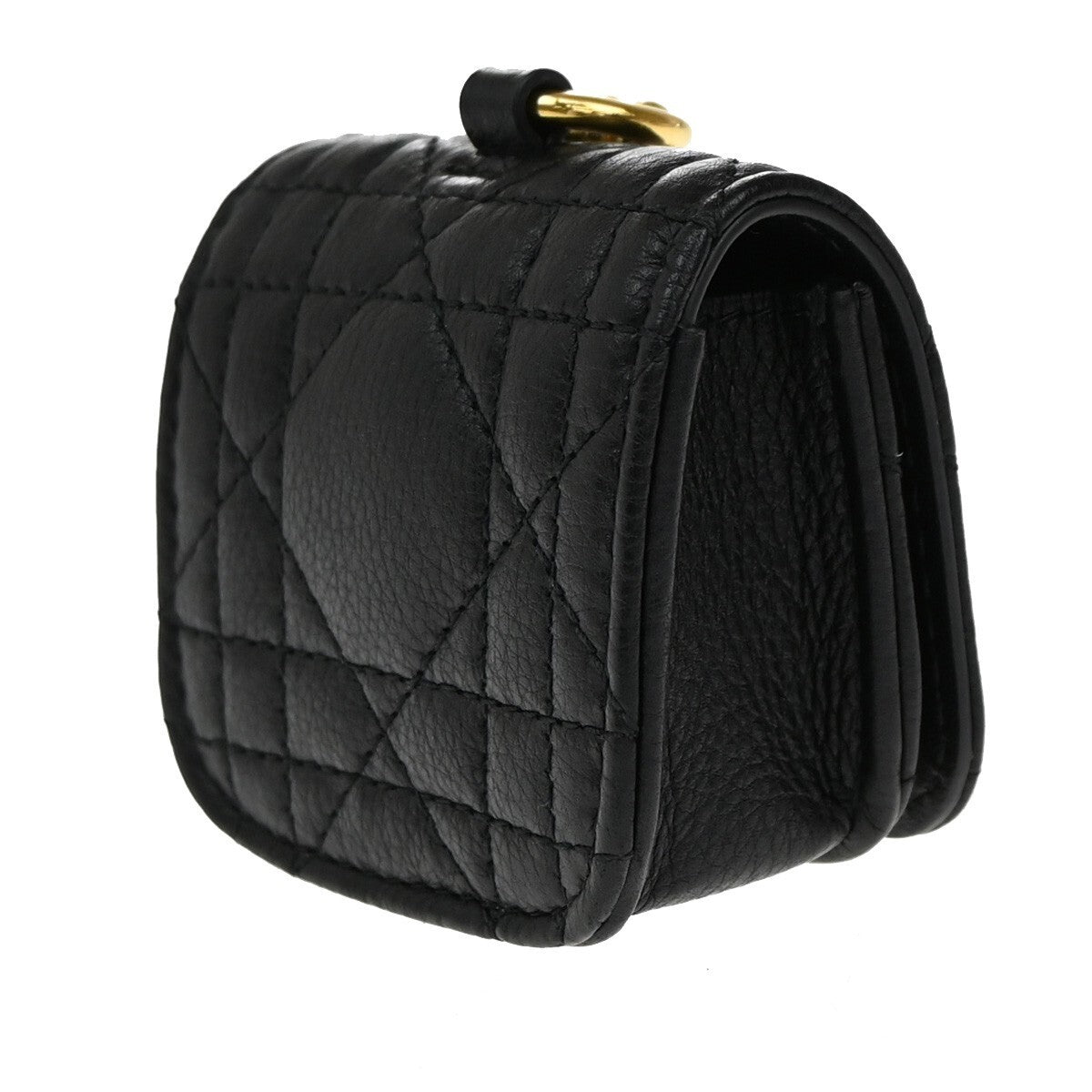 CHRISTIAN DIOR Logo Lady Cannage Air Pods Case Leather Black GHW Italy 82RF260