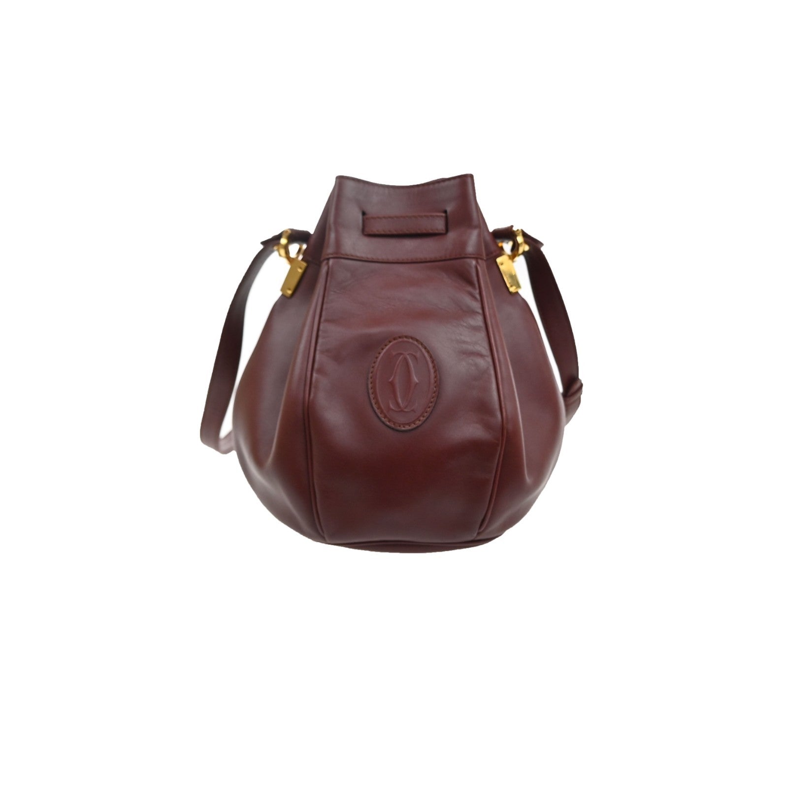 CARTIER Logo Must Line Drawstring Shoulder Bag Leather Red GHW Spain 34MA663