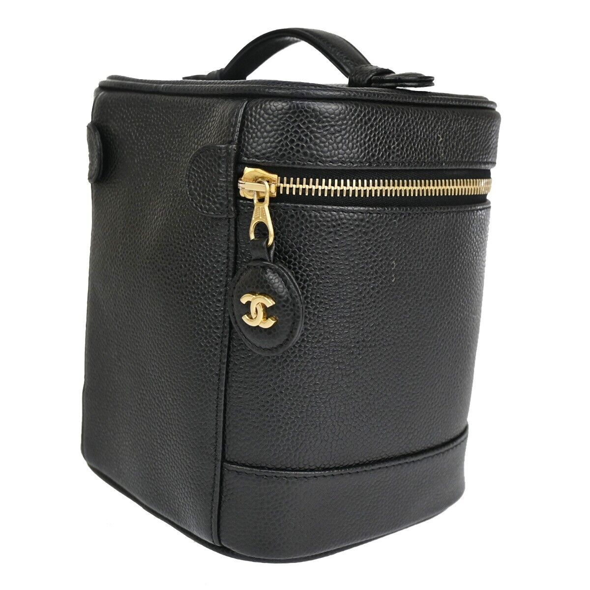 CHANEL CC Logo Vanity Cosmetic Hand Bag Caviar Skin Leather Black GHW 660RJ644