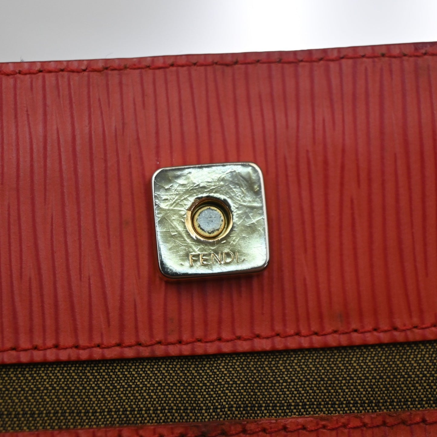 FENDI Logo Leopard Pattern Hand Bag Canvas Leather Brown Red Italy 38KD067