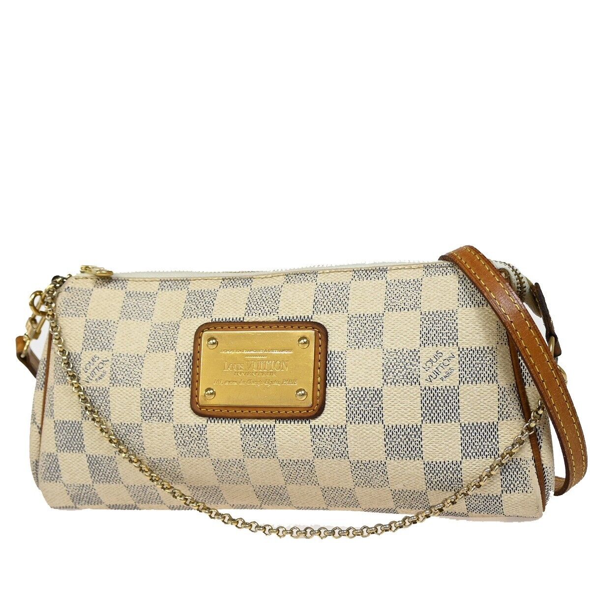 LOUIS VUITTON Eva Chain Shoulder Bag Damier Azur Leather White N55214 10FA502