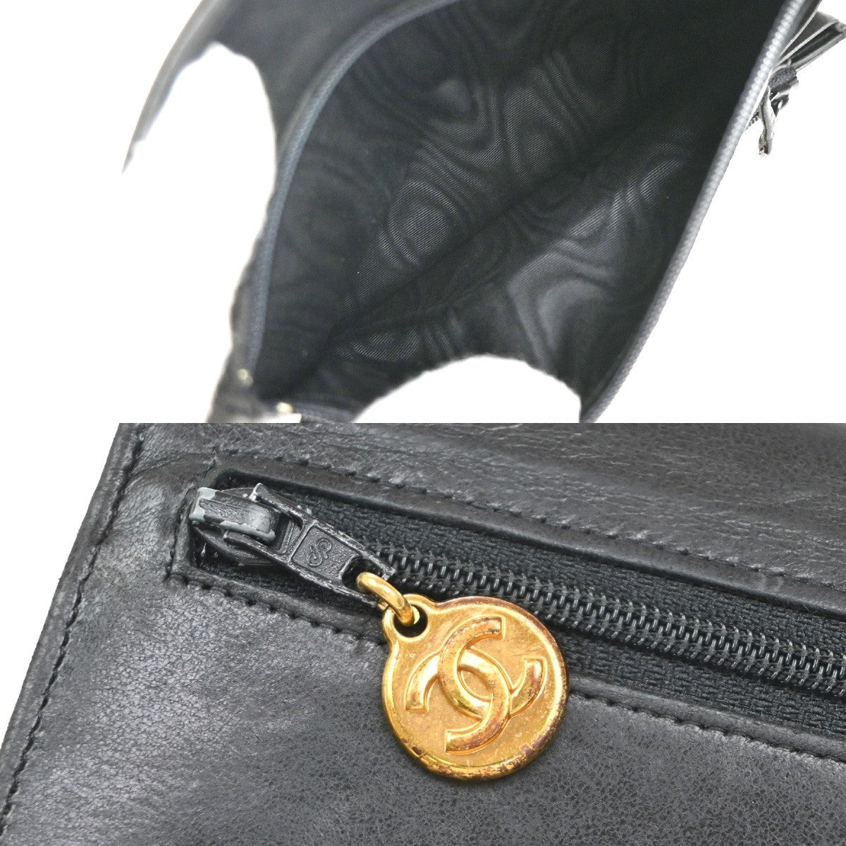 CHANEL CC Logo Long Bifold Wallet Leather Black GHW Vintage 35RF726