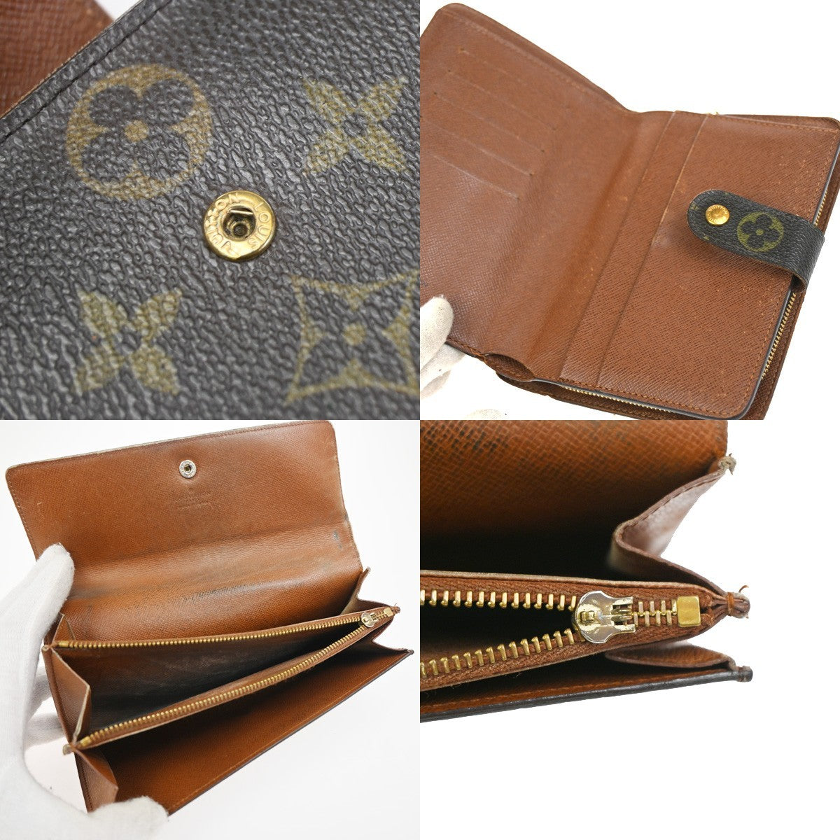 LOUIS VUITTON LV Logo 3 Set Wallet Cigarette Case Monogram Leather Brown 68KC965