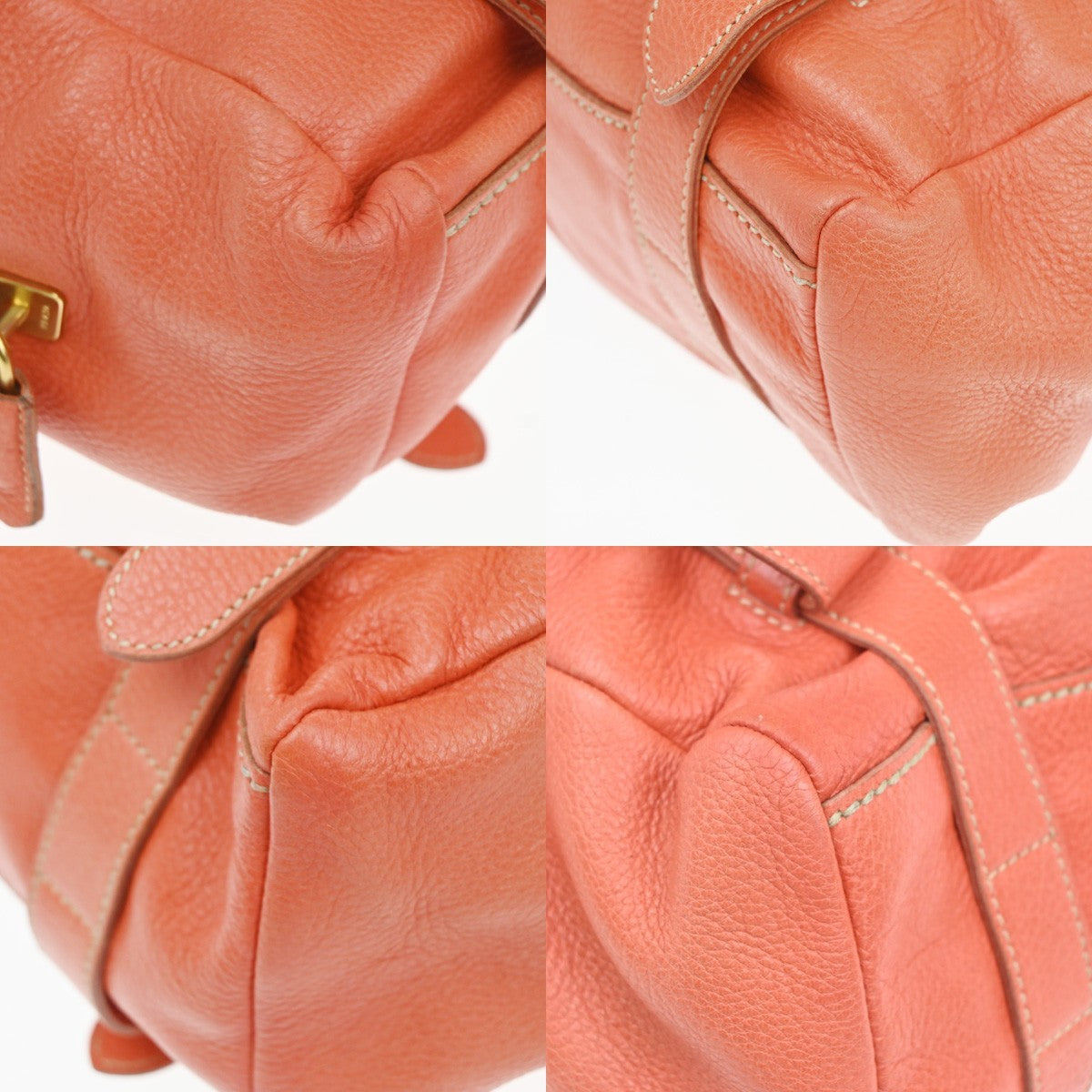 PRADA Logo Shoulder Tote Bag Leather Orange GHW Italy 34KP583