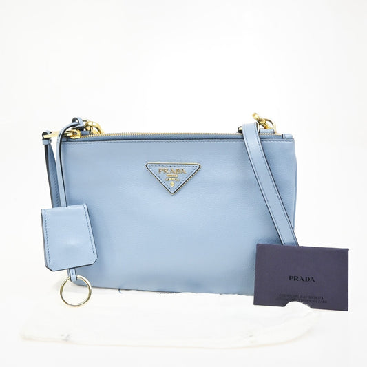 PRADA Logo Small Crossbody Shoulder Bag Leather Blue GHW Italy 98FB867