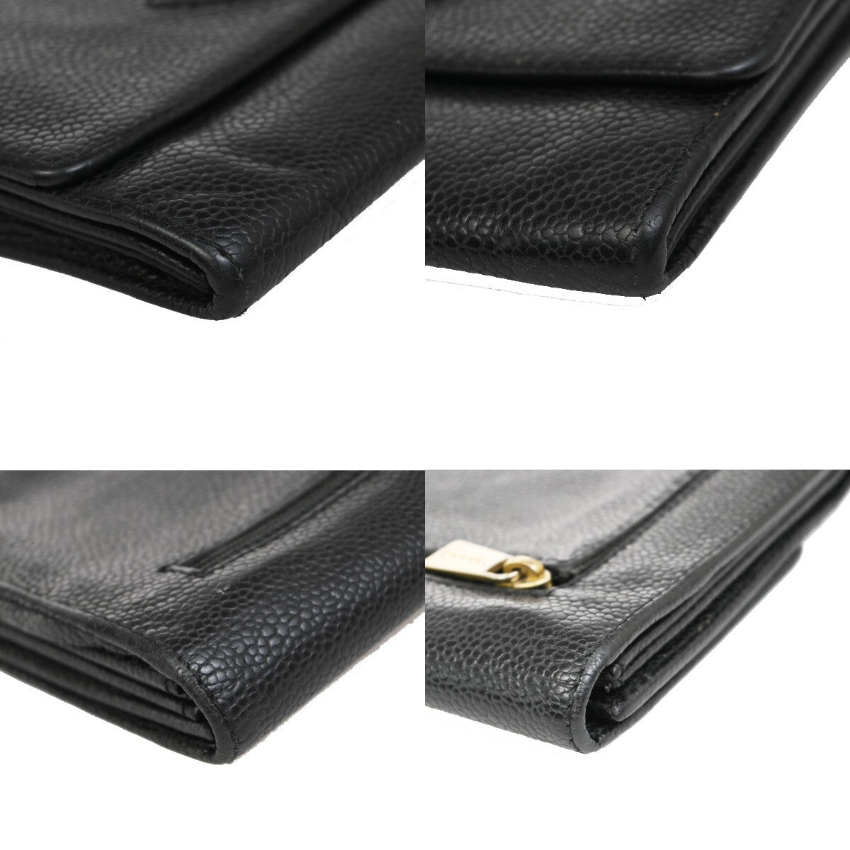 CHANEL CC Logo Bifold Long Wallet Grained Calfskin Leather Black 87RF251