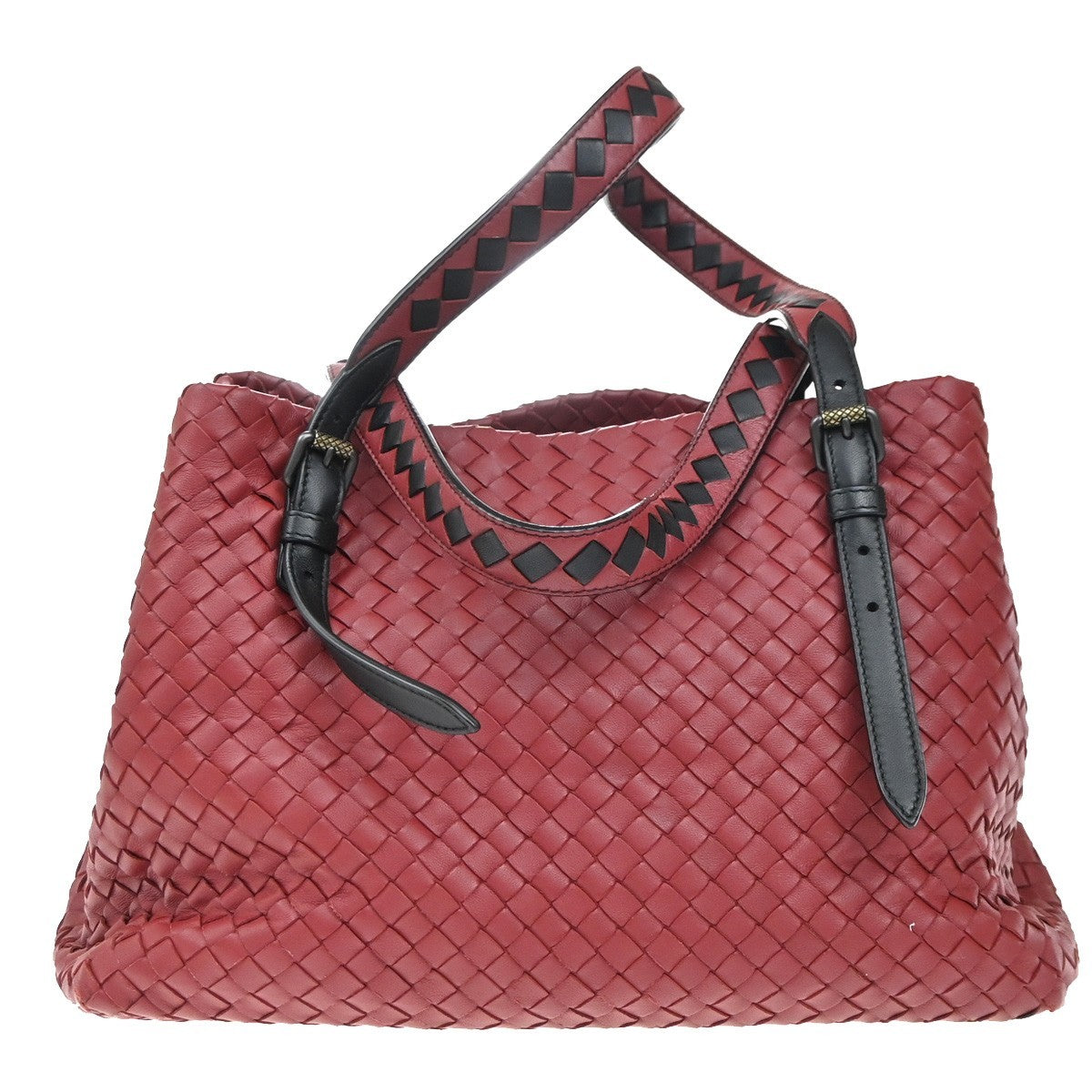 BOTTEGA VENETA Logo Intrecciato Shoulder Hand Bag Leather Red Italy 47RF991