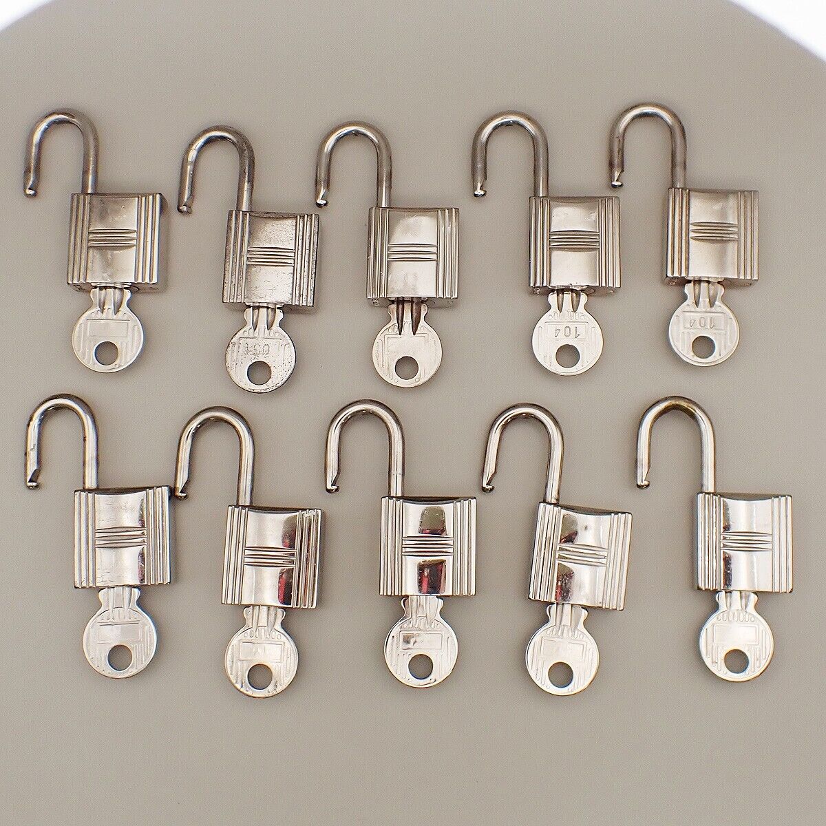 HERMES Logo 10 Set Padlock Key Bag Charm Cadena Silver-plated Accessroy 39KA566