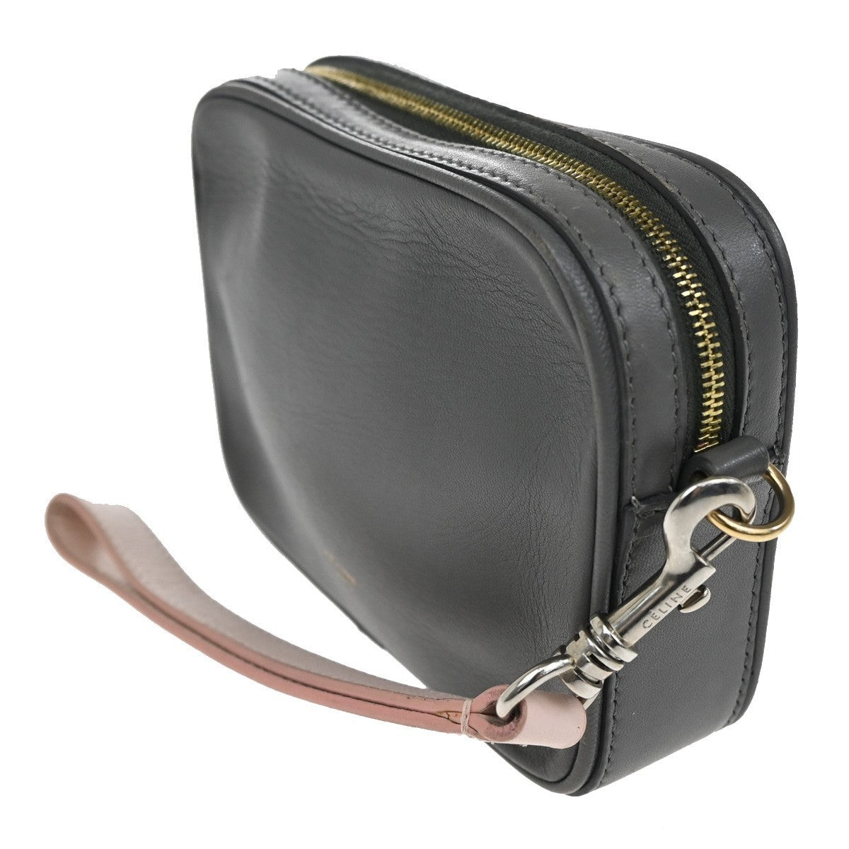 CELINE Logo Mini Pouch Bag Leather Gray GHW France 67TA391