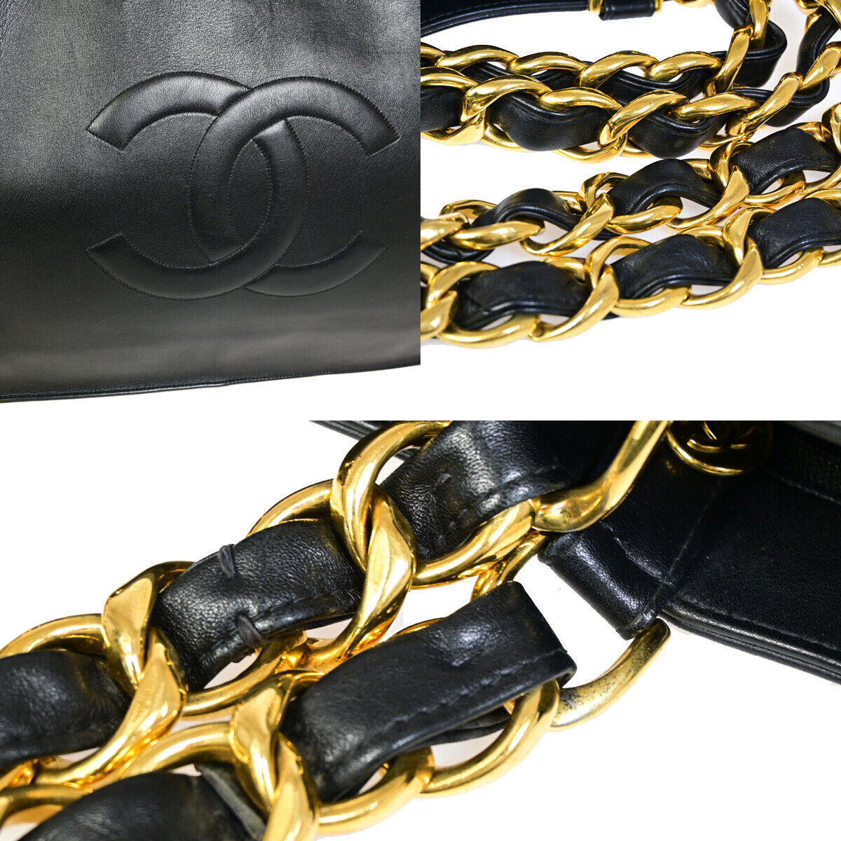 CHANEL CC Logo Chain Shoulder Tote Bag Leather BK GHW France Vintage 367RJ882