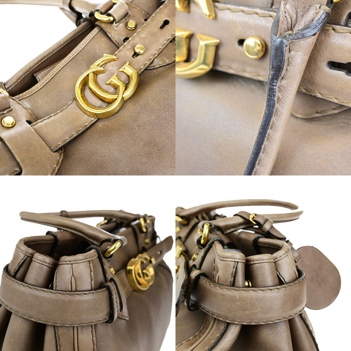 GUCCI Logo GG Running Tote Shoulder Bag Leather Brown Italy 39SJ471