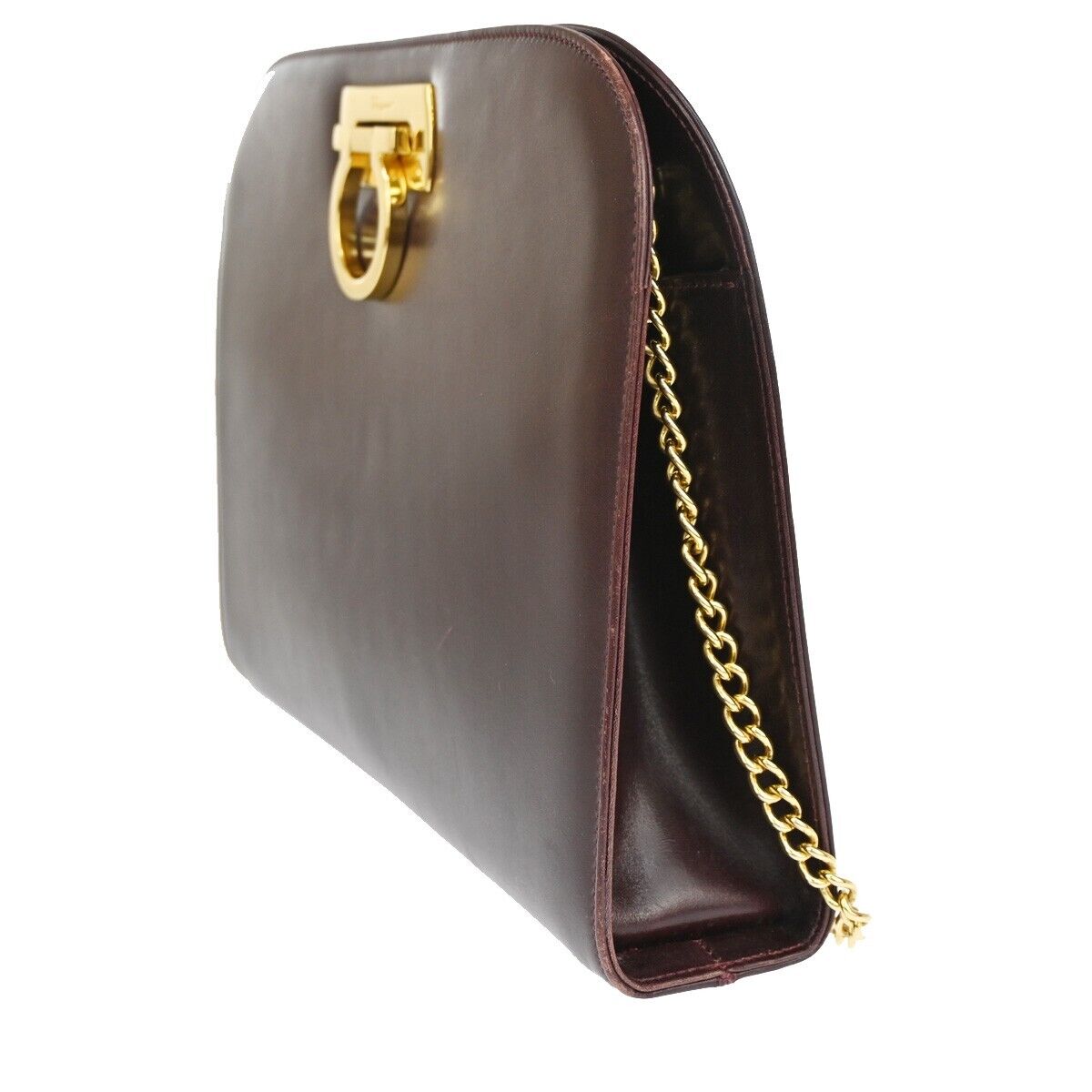 SALVATORE FERRAGAMO Chain Gancini 2Way Shoulder Clutch Bag Leather BX 39EA565