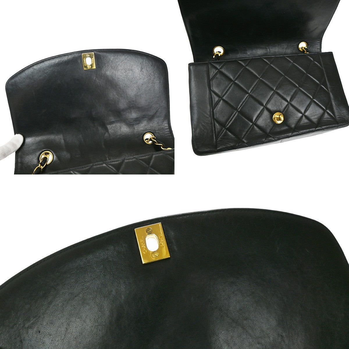 CHANEL CC Logo Diana Matelasse 25 Chain Shoulder Bag Leather Black GHW 373RL388