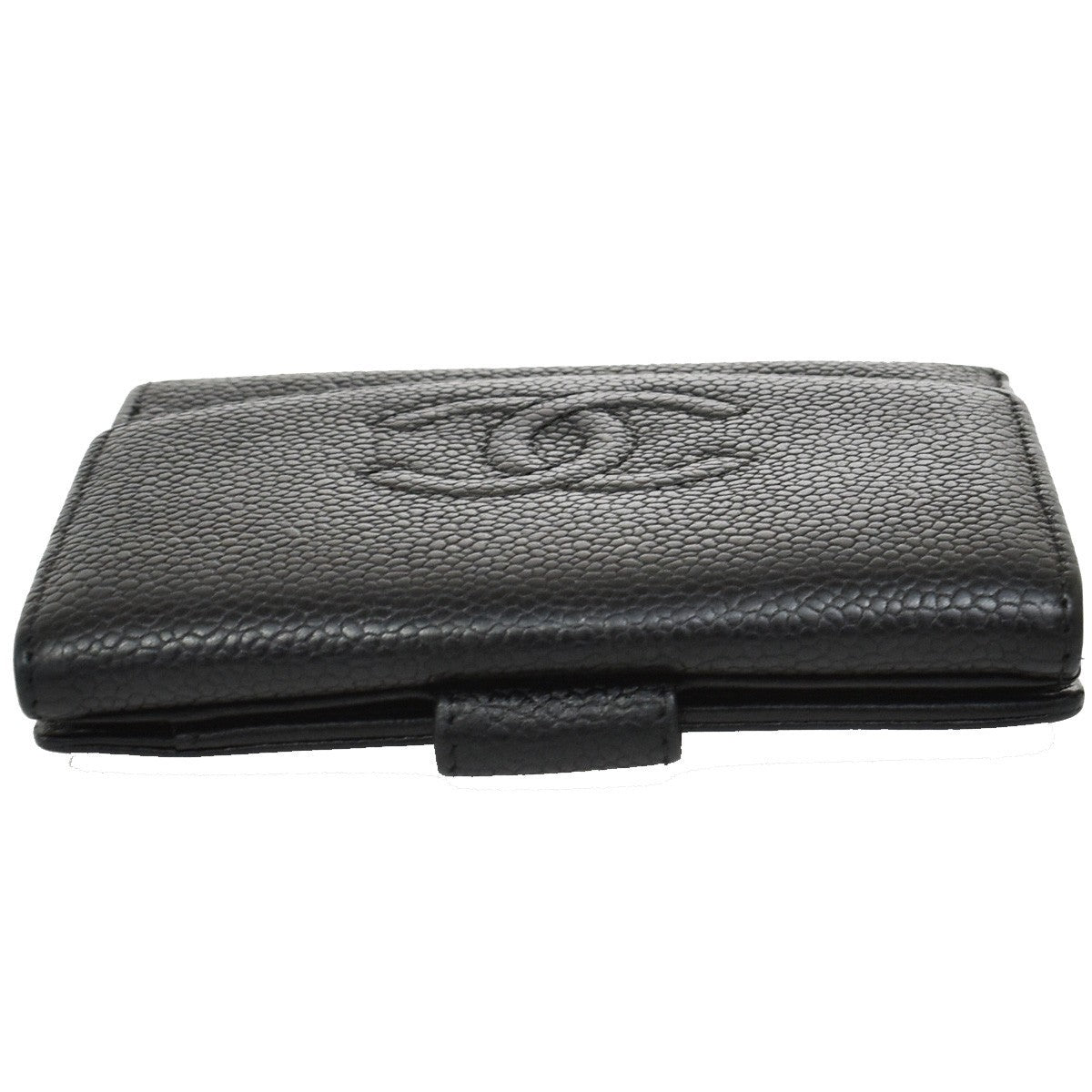 CHANEL CC Logo Bifold Compact Wallet Grained Calfskin Leather Black 64RF554