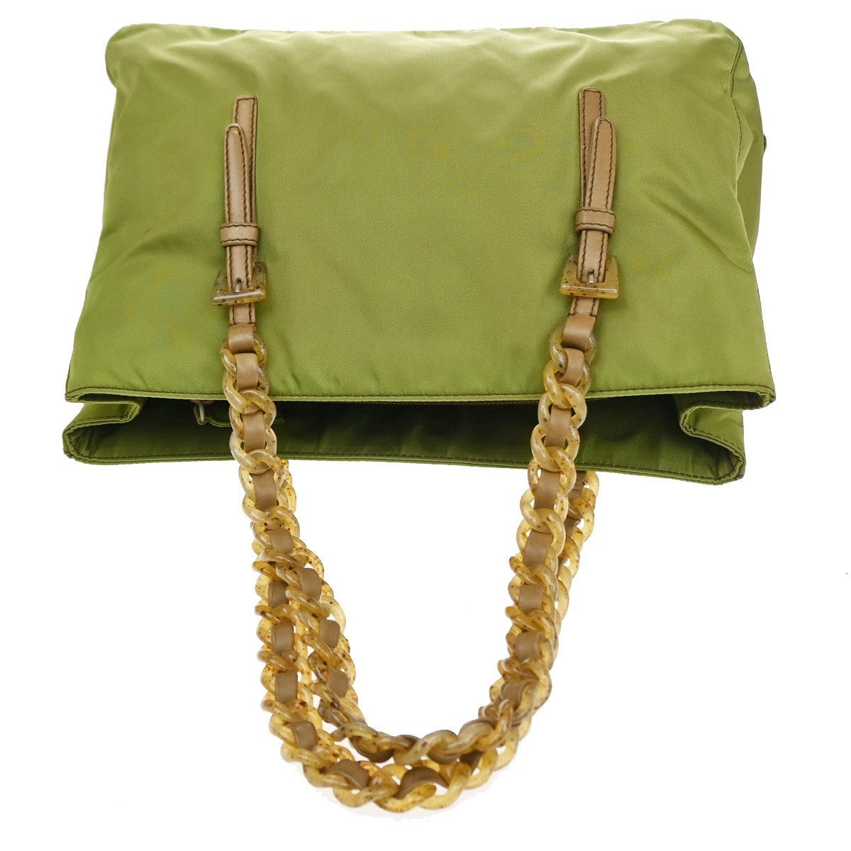 PRADA MILANO Logo Shoulder Hand Bag Nylon Tessuto Leather Green 04CB020