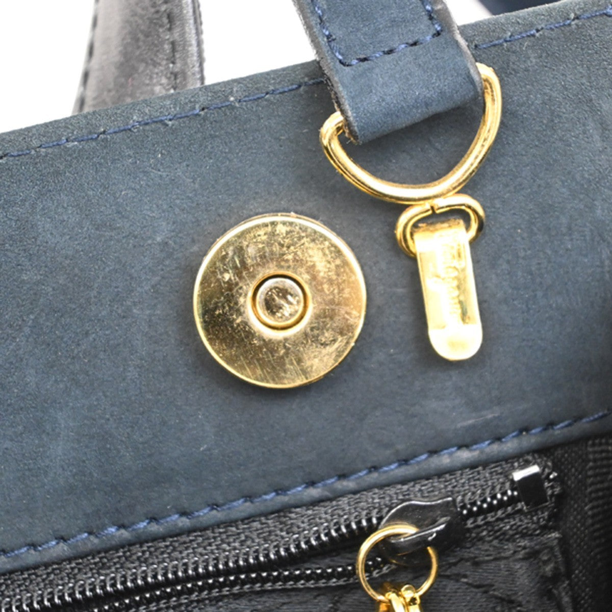 SALVATORE FERRAGAMO Vara 2Way Shouldr Hand Bag Suede Leather Navy Blue 36RF460