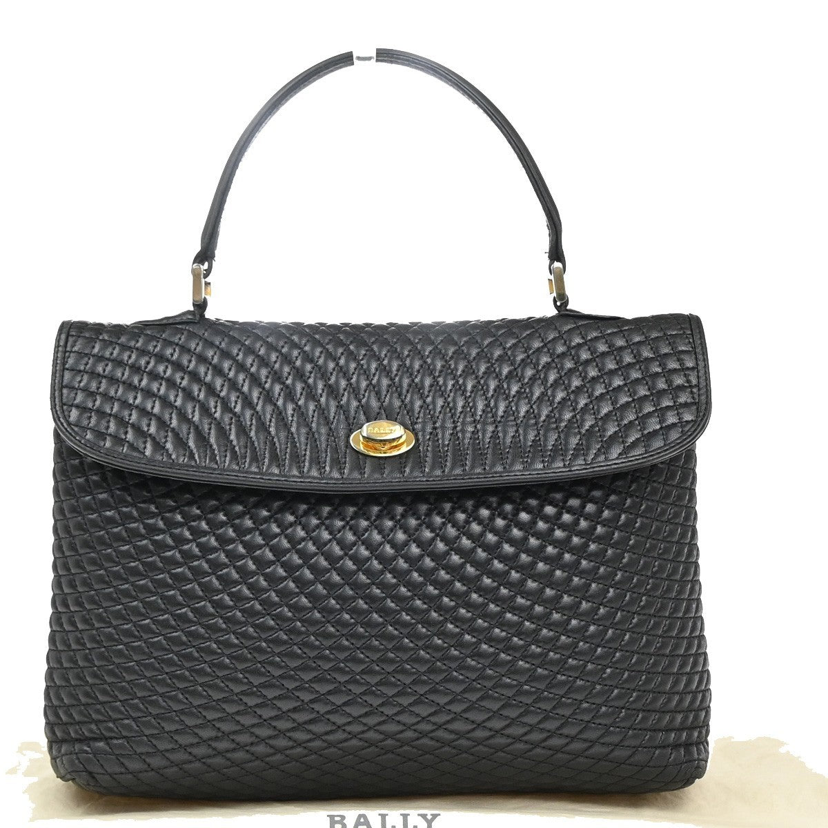 BALLY Logo Quilted Hand Bag Leather Black GHW Italy 02KP543