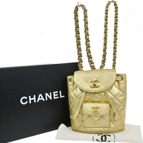 CHANEL CC Logo Duma Matelasse Chain Backpack Bag Leather Gold Vintage 717RP177