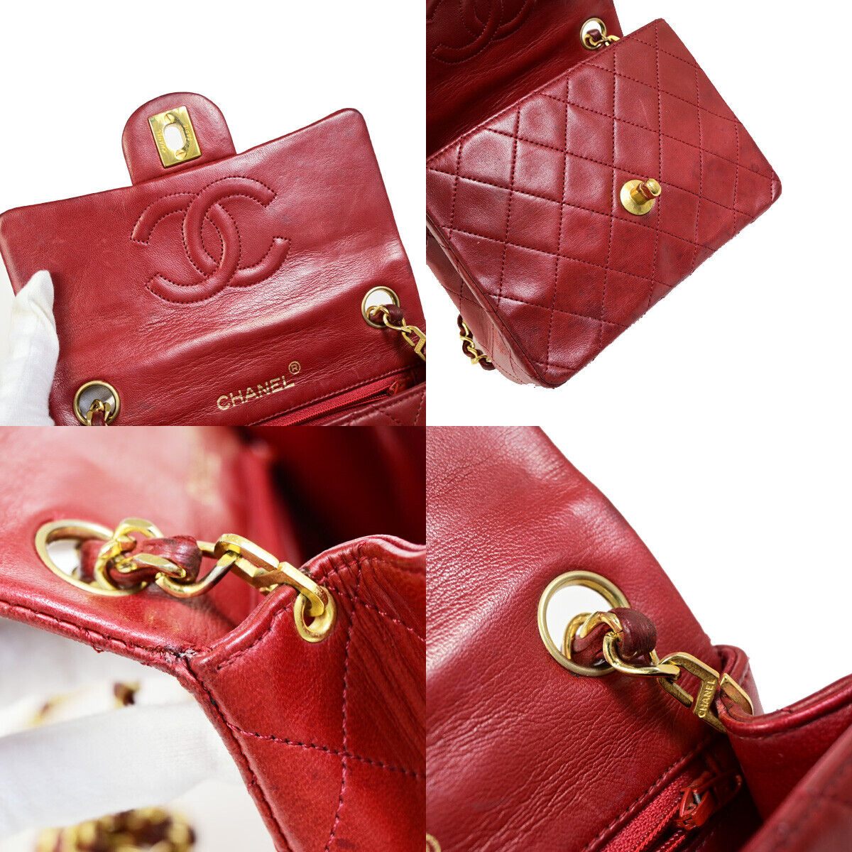 CHANEL CC Mini Matelasse Chain Shoulder Bag Leather Red GHW Vintage 629RJ920