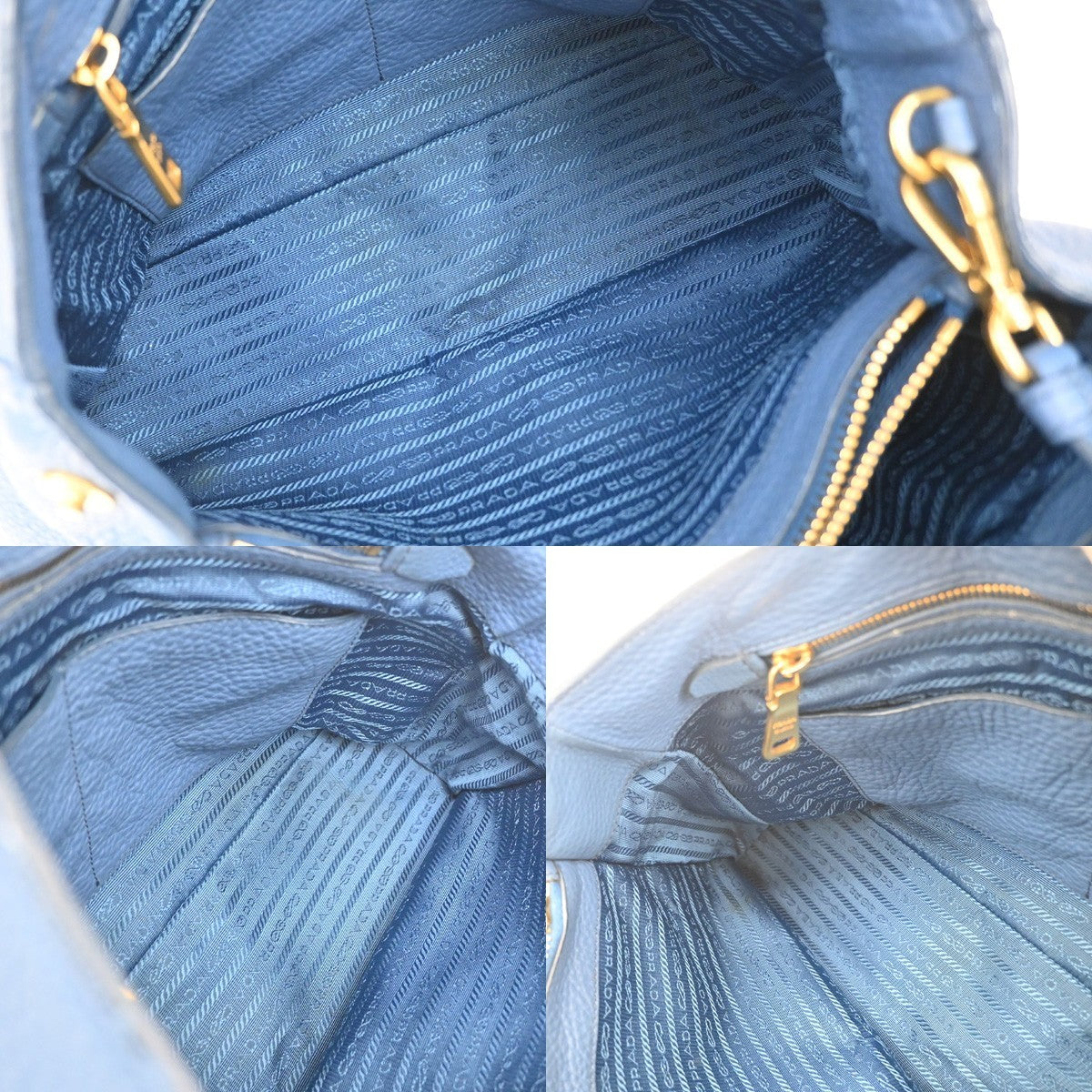 PRADA Logo 2Way Shoulder Hand Bag Vitello Daino Leather Blue GHW Italy 18YJ205