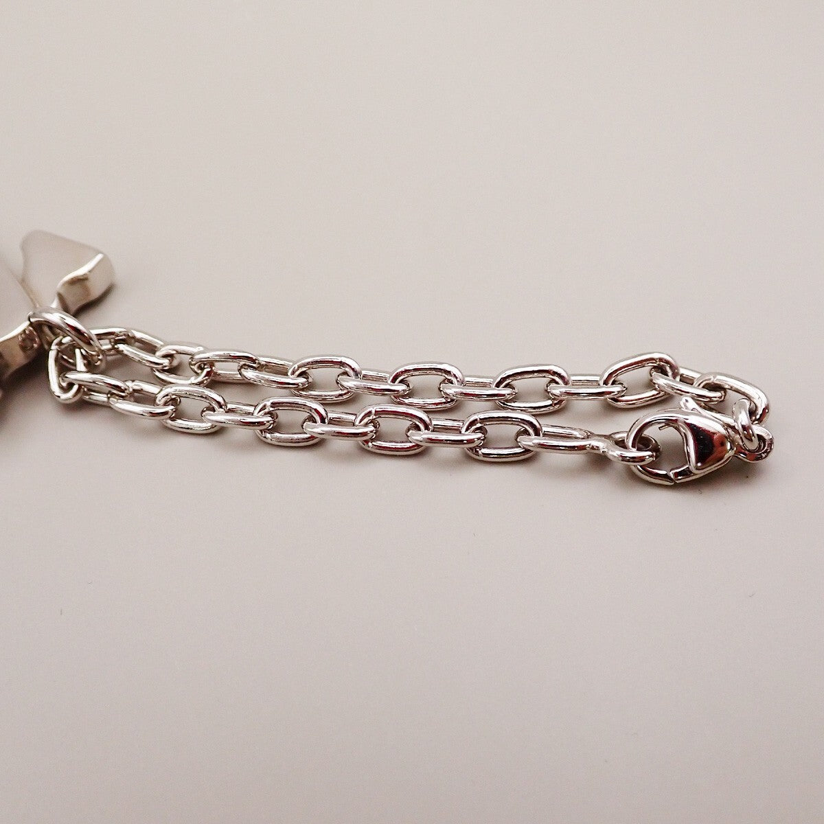 CARTIER 2C Logo Chain Bag Charm Key Ring Silver ACCESSORY 01EE505