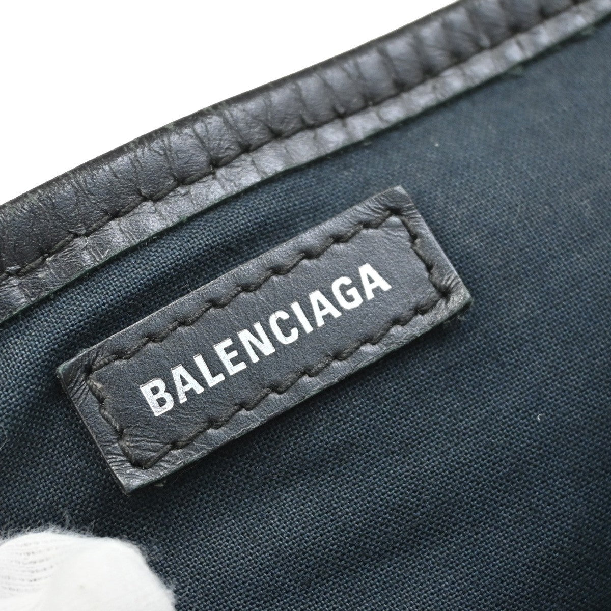 BALENCIAGA Logo Navy Cabas S Hand Bag Canvas Leather Black Italy 65EF883