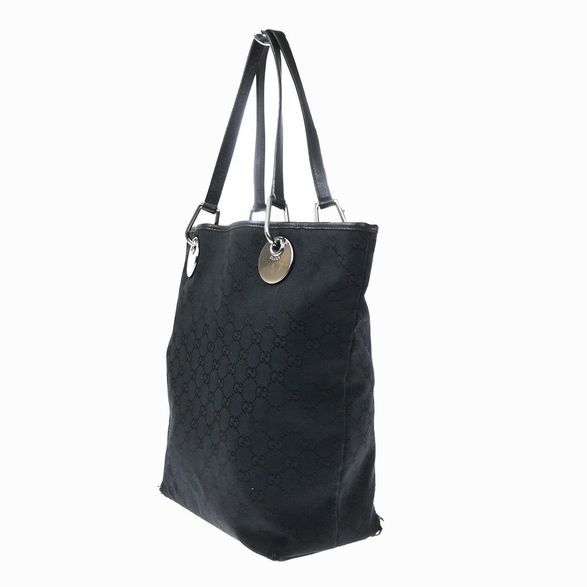 GUCCI Logo GG  Pattern Tote Shoulder Bag Canvas Leather  Black SHW Italy 67KC115