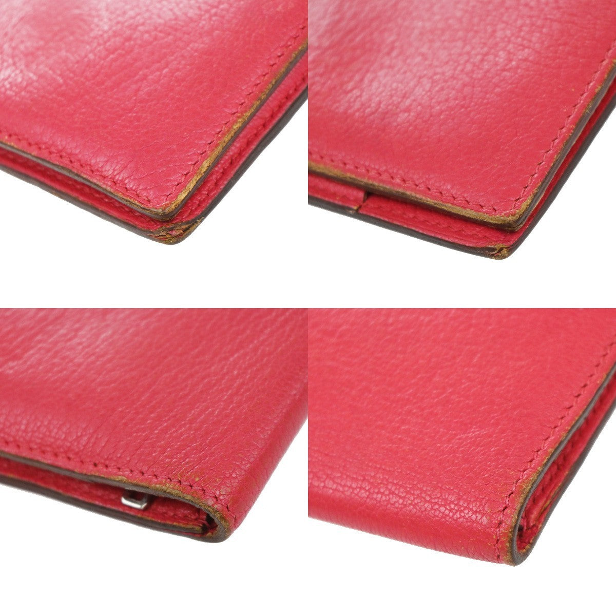 HERMES Logo Bearn Long Bifold Wallet Chevre Leather Pink France 61KP048