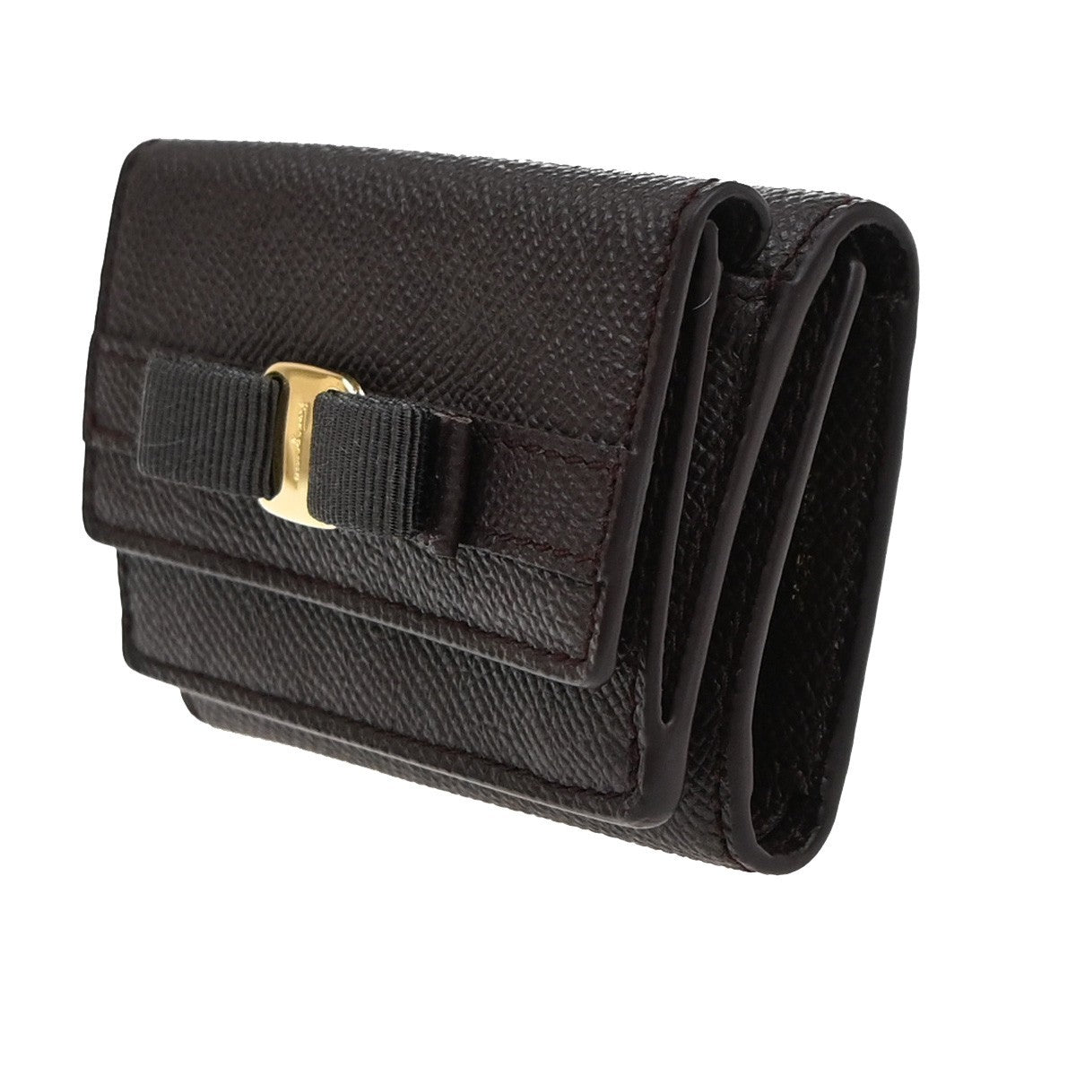 SALVATORE FERRAGAMO Logo Vara Gancini Trifold Wallet Leather Brown Italy 64RL967