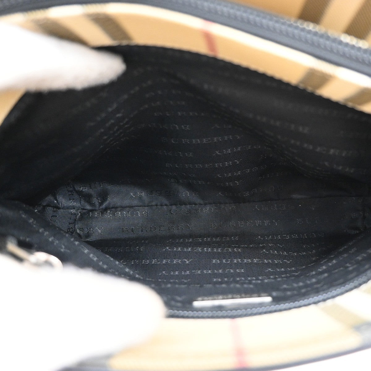 BURBERRY Logo Nova Check Hand Shoulder Bag Leather PVC Black Beige SHW 69KA989