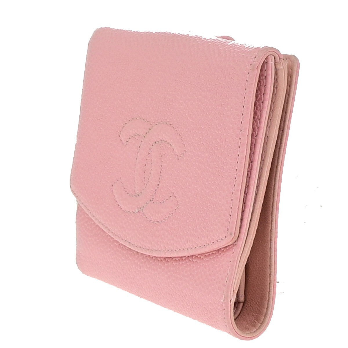 CHANEL CC Logo Bifold Compact Wallet Grained Calfskin Leather Pink GHW 83KB512