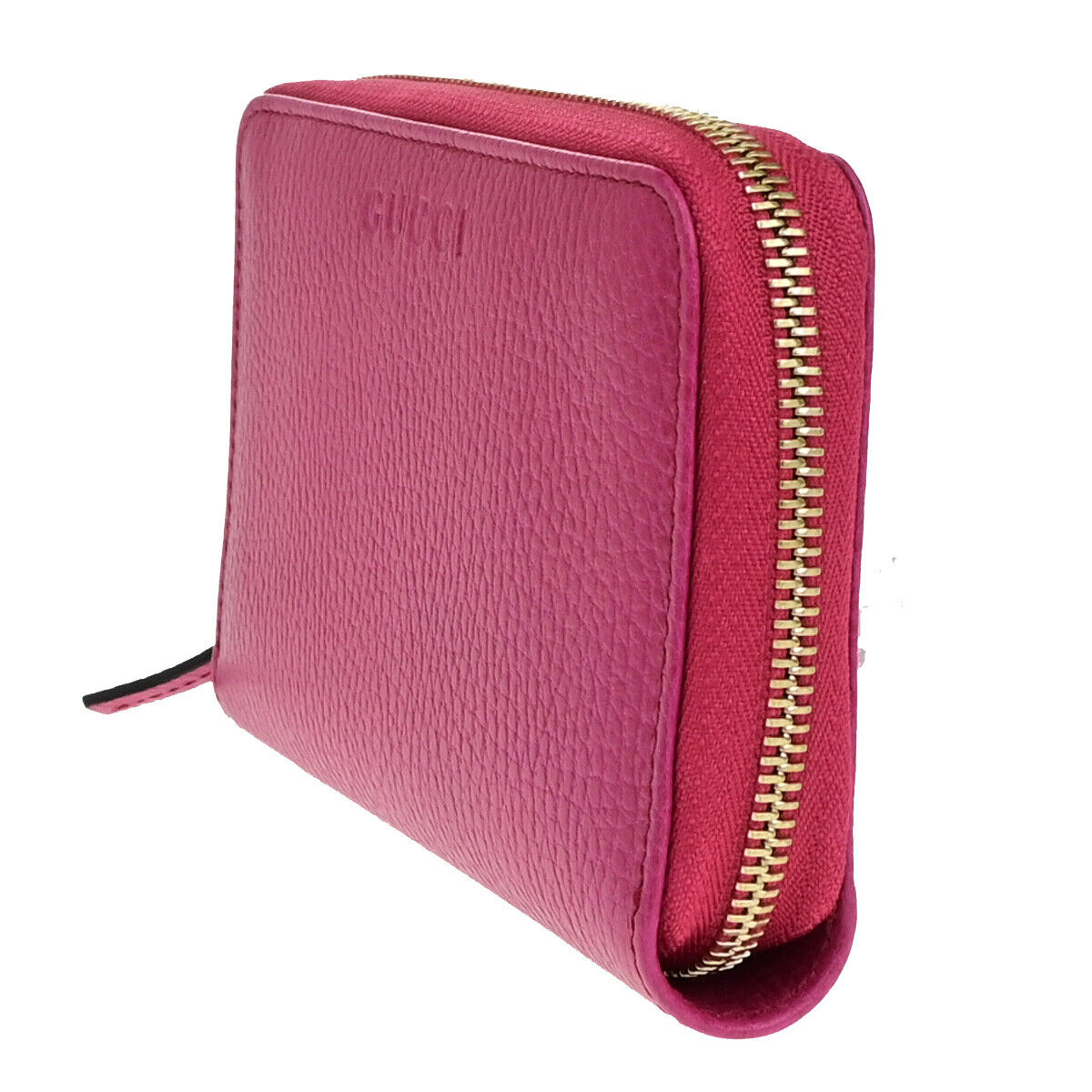 GUCCI Logo Zipper Around Wallet Purse Leather Pink Gold Italy 31RK310