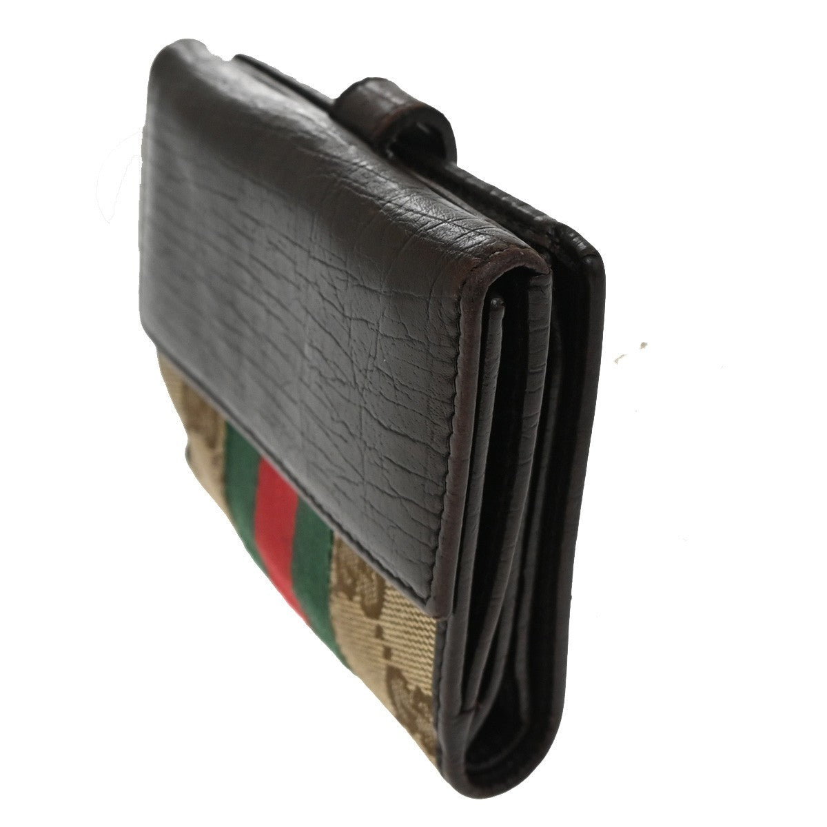 GUCCI Sherry GG Pattern Bifold Wallet Canvas Leather Brown Beige SHW 07TA156