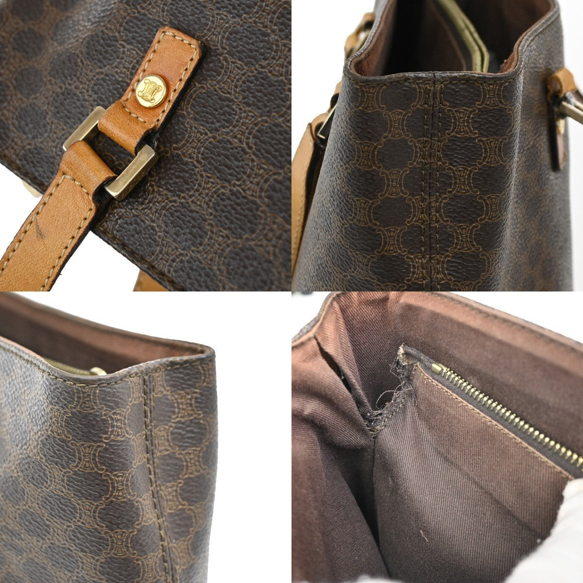 CELINE Logo Macadam Pattern Shoulder Tote Bag PVC Leather Brown Italy 04KP161