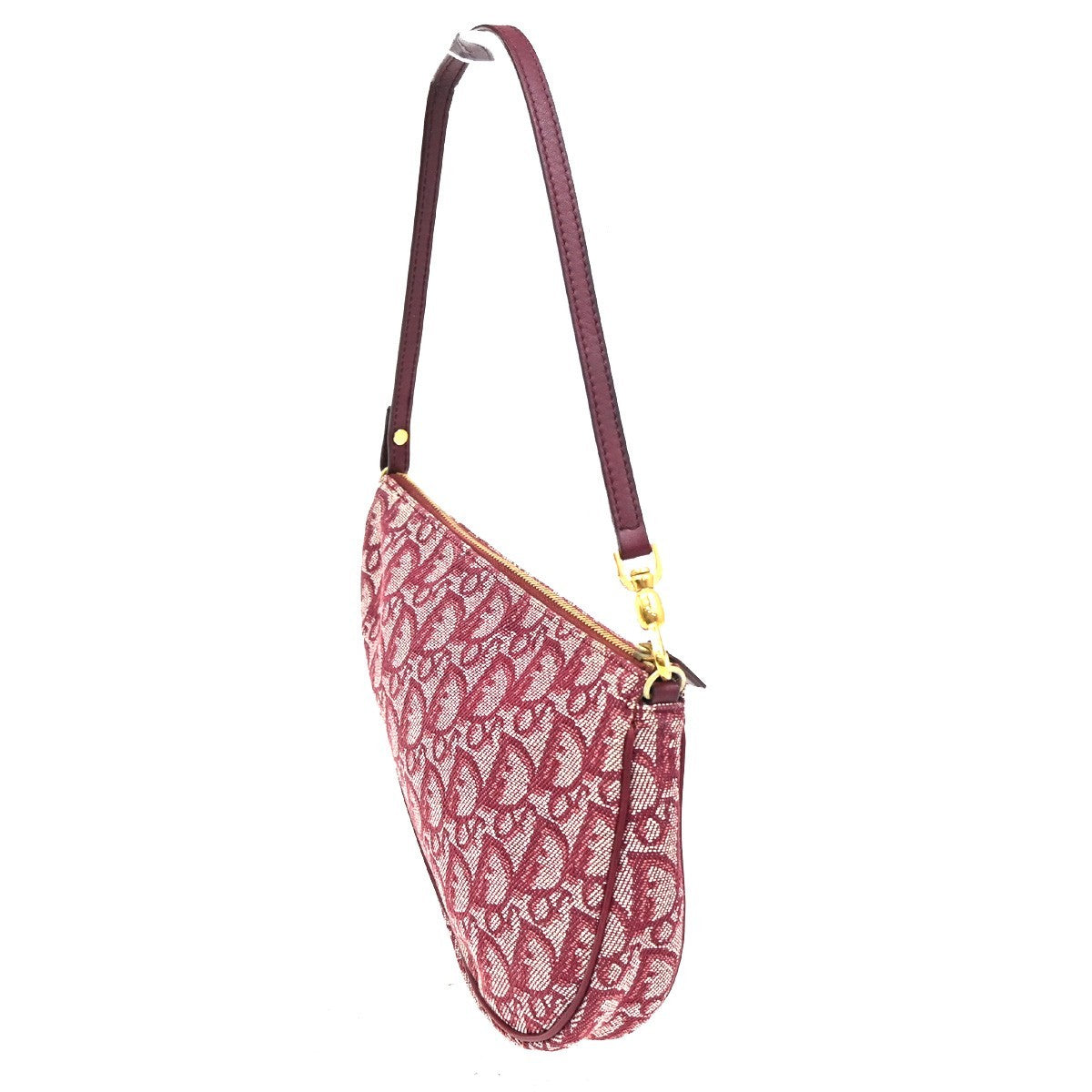 CHRISTIAN DIOR Trotter Pattern Saddle Shoulder Bag Canvas Leather Red 93ZA152