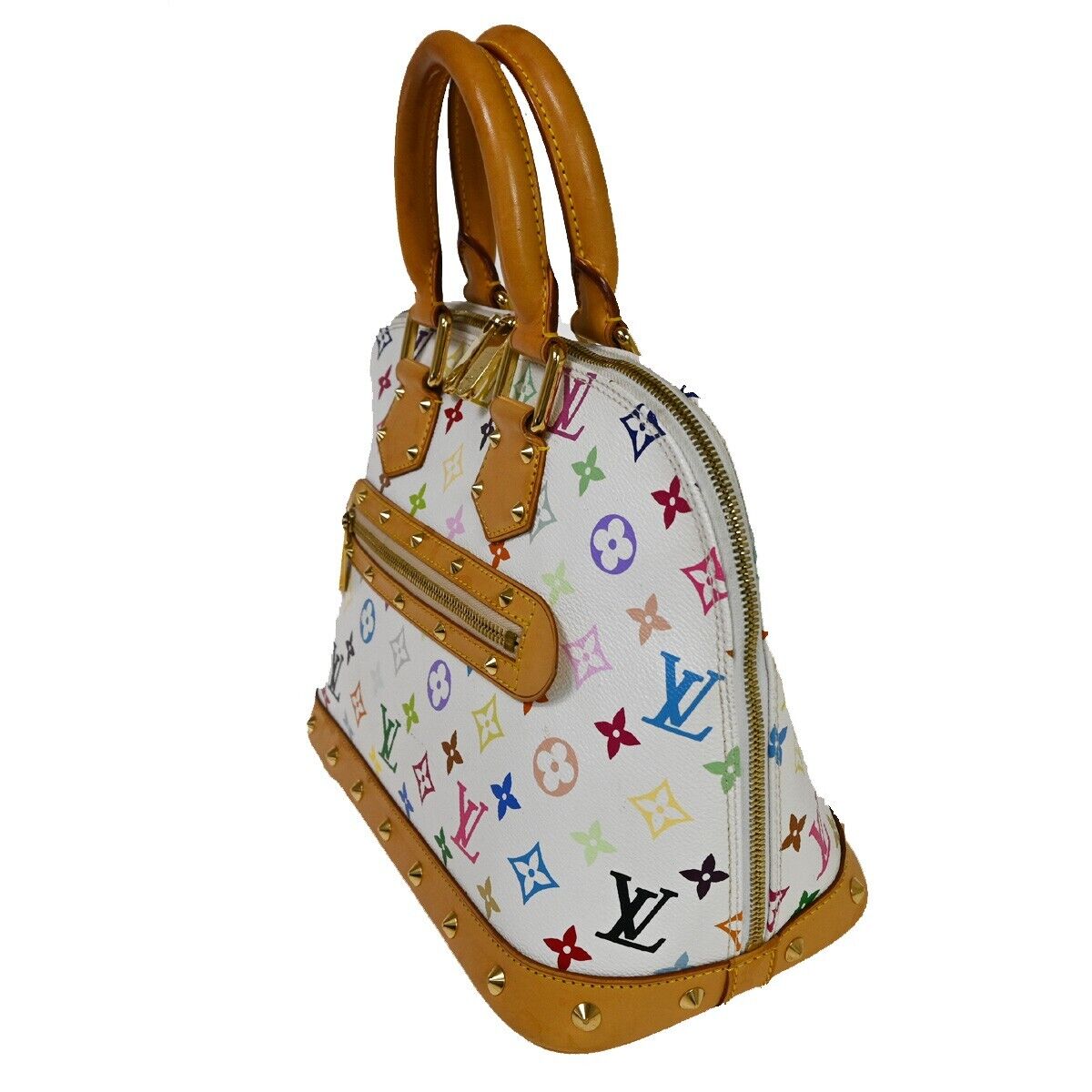 LOUIS VUITTON Logo Alma Hand Bag Monogram Multi Leather White M40443 600RH559