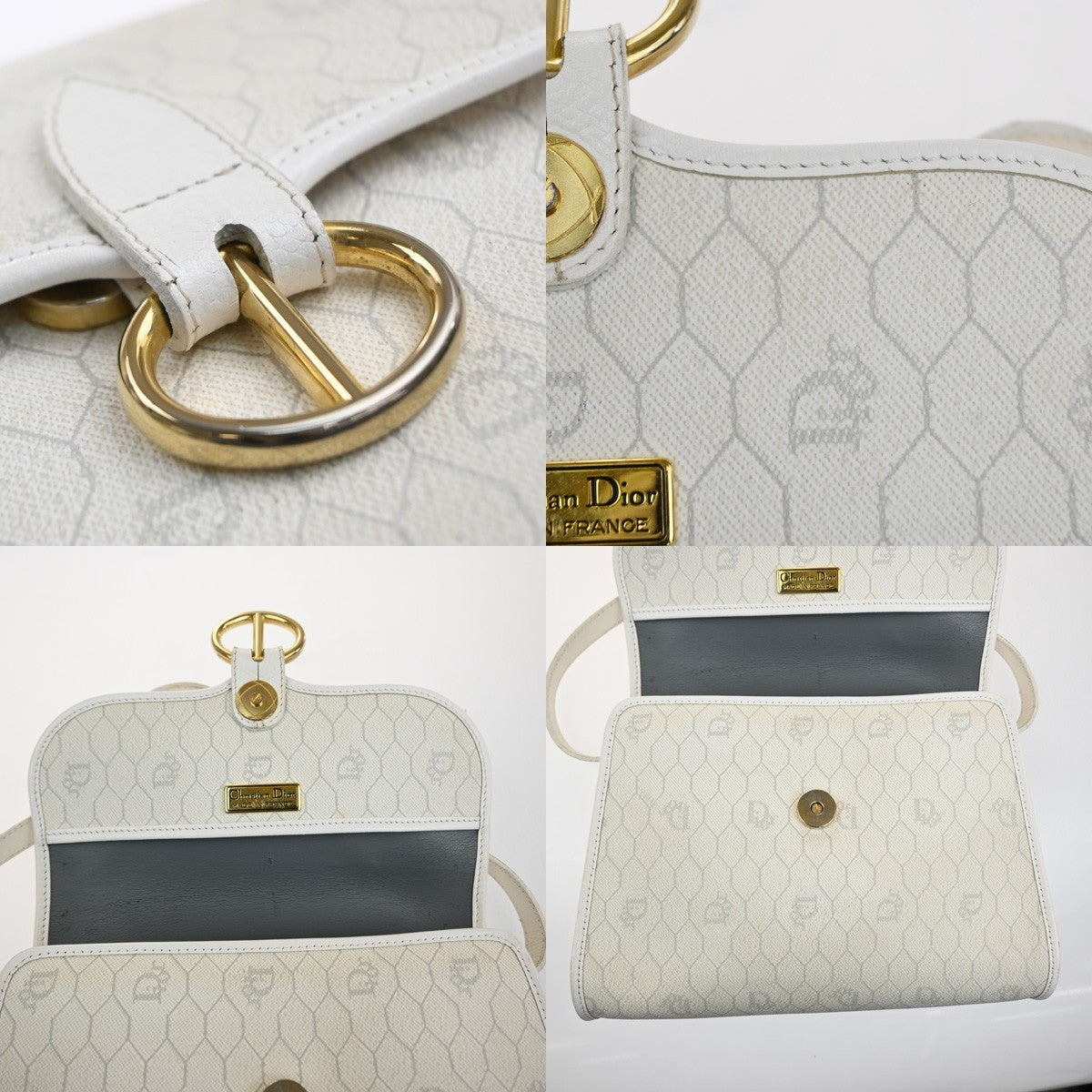 CHRISTIAN DIOR Honeycomb pattern Shoulder Bag PVC Leather White France 30MA503