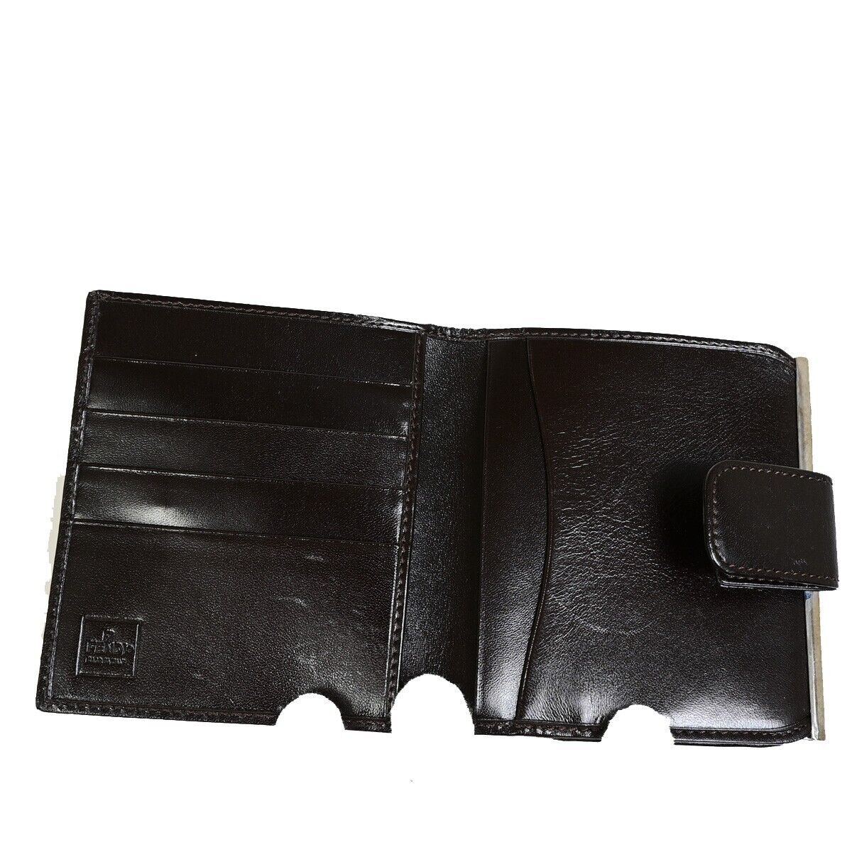 FENDI Logo Zucca Pattern Bifold Wallet Purse Canvas Leather Brown Italy 09HB977