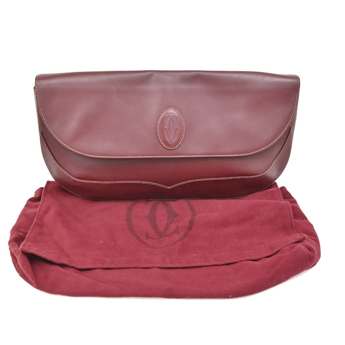 MUST DE CARTIER 2C Logo Clutch Hand Bag Leather Red GHW Italy 09KB640