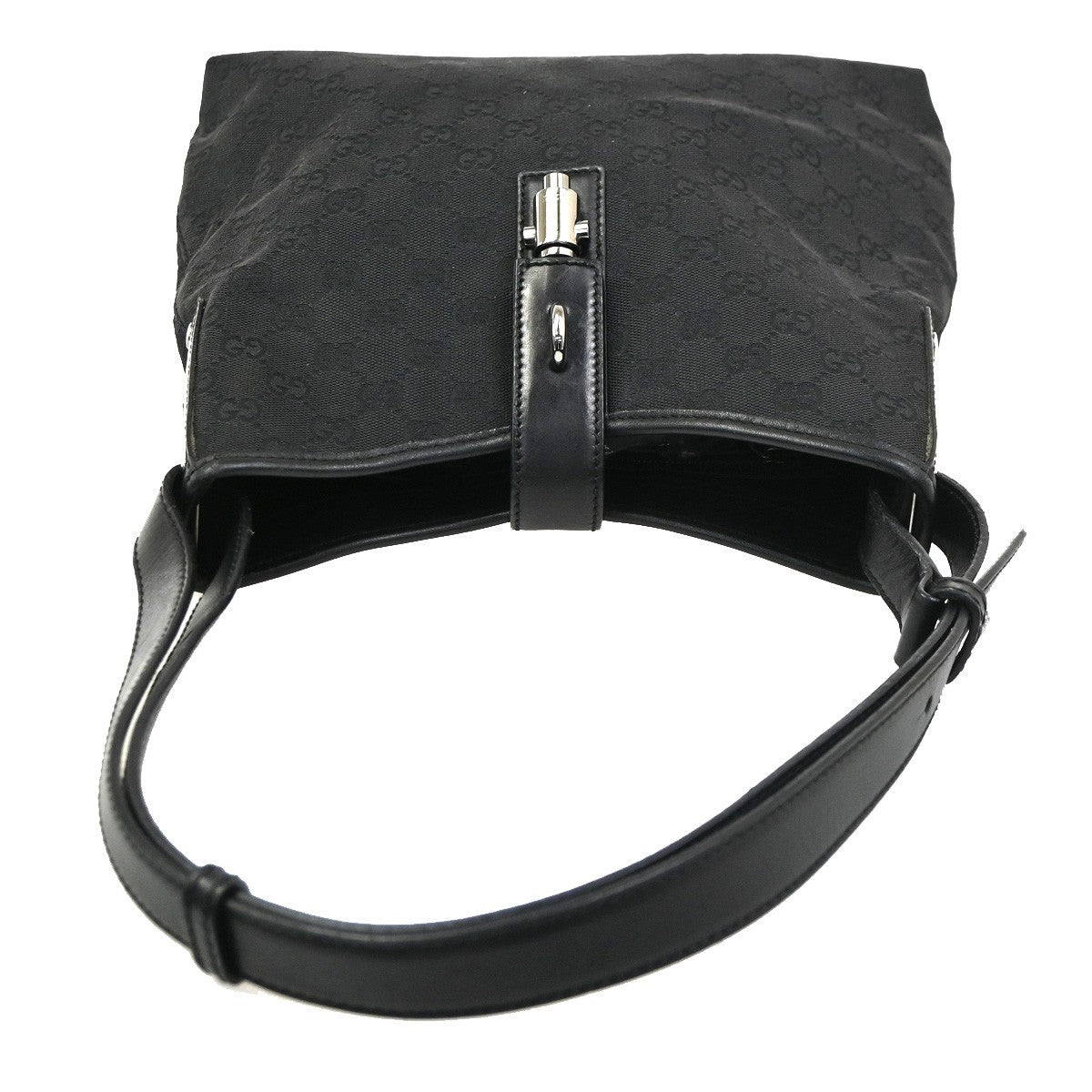 GUCCI Jackie GG Shoulder Hand Bag Canvas Leather Black Sliver Italy 85CB032