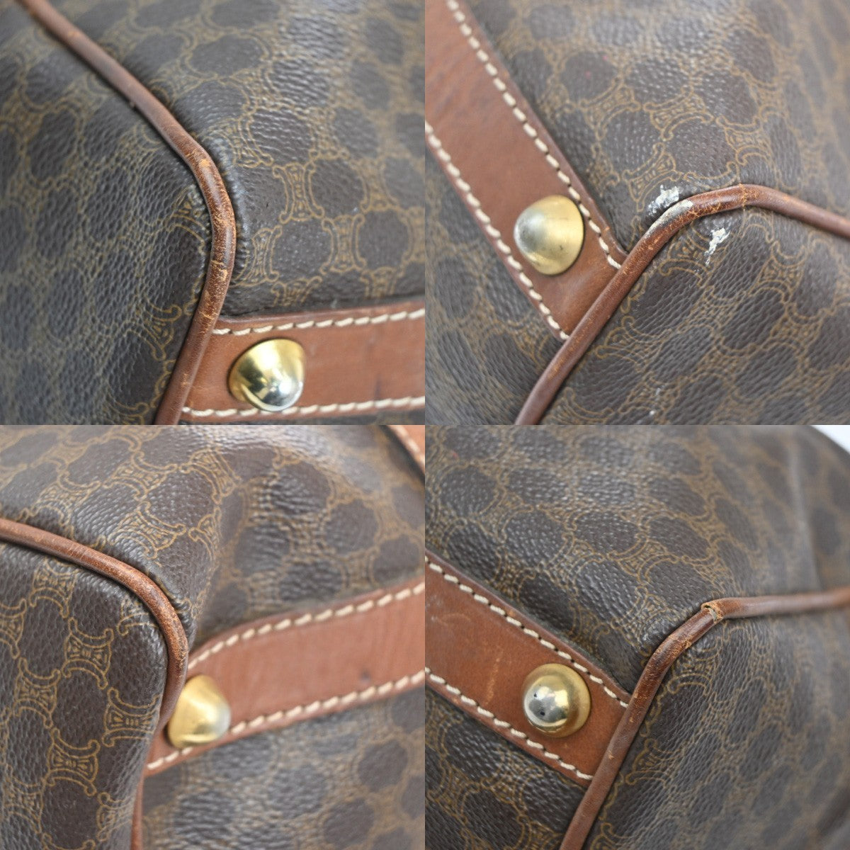 CELINE Logo Macadam Pattern Travel Hand Bag PVC Leather Brown GHW Italy 09KB734