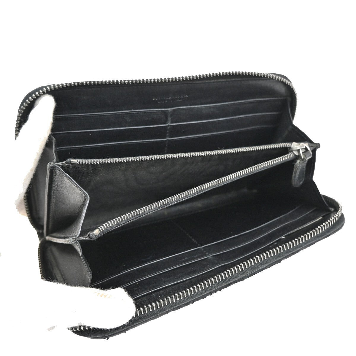 BOTTEGA VENETA Intrecciato Long Zipper Around Wallet Leather Black 67EE240