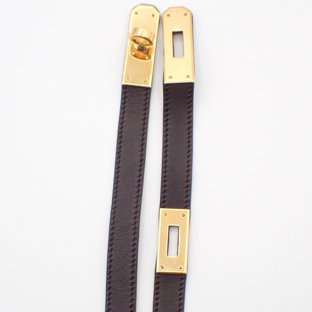 HERMES Kelly Double Tour Choker Bracelet Leather Brown GHW France 62RL901