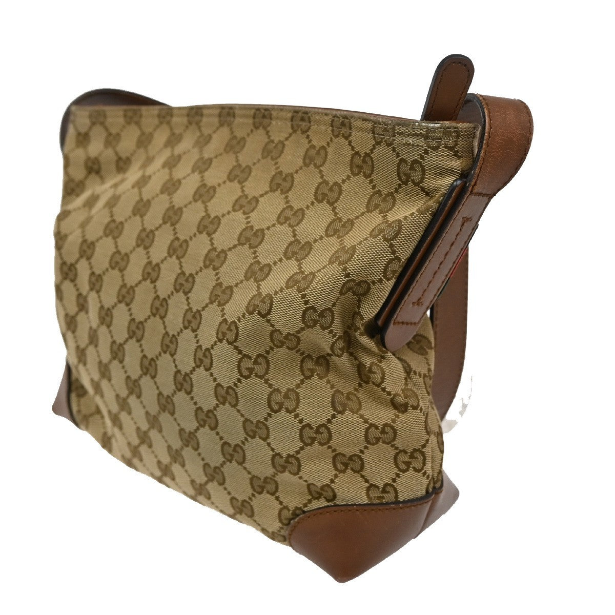 GUCCI Logo Sherry GG Pattern Shoulder Bag Canvas Leather Brown SHW Italy 65TA112